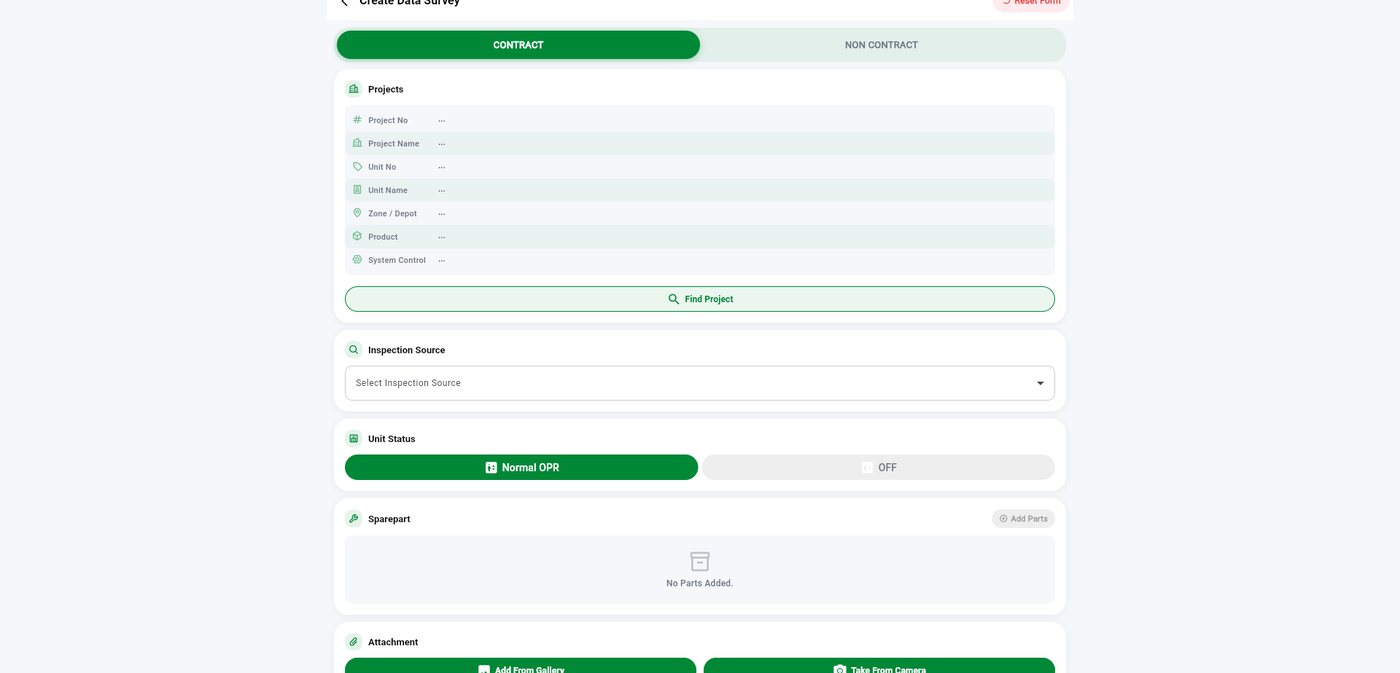Create Data Survey form for a new elevator unit inspection